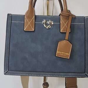 True Religion Modern Edge Suede‎ Tote Shoulder Bag Purse Denim Blue Color NWT